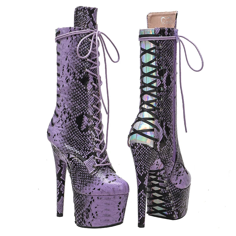 17CM/7inches Snake PU upper cross lace Pole dance shoes High Heels Pole Dance boot