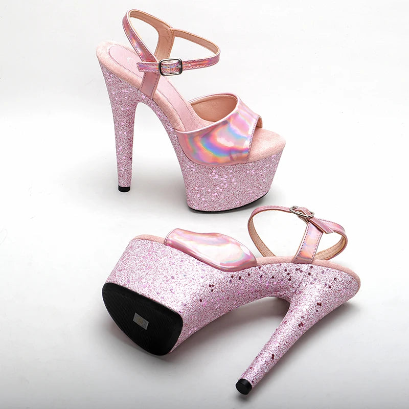 17CM/7Inch patent upper y exotic shinny platform High Heels Pole Dancing sandals Shoes