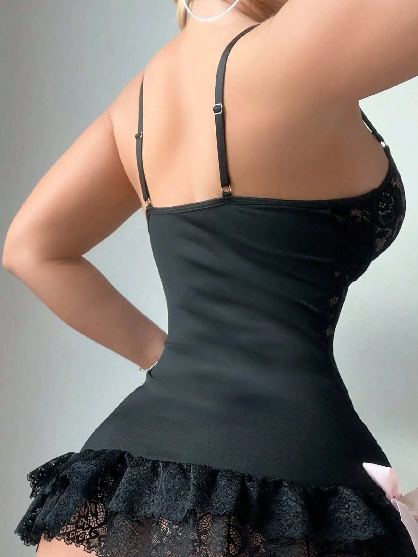 Ellolace Sexy Lace Ruffle Dress Bodycon Sets 3 Pieces With Stocking Bowknot Youth Woman Body Music Festivals