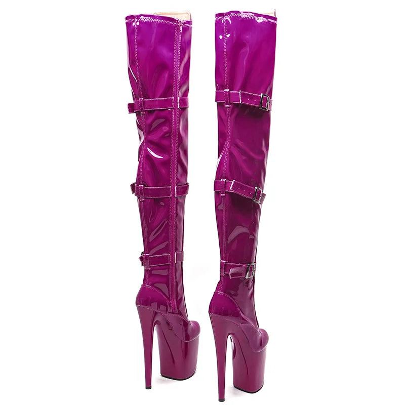 20CM/8inches Patent Upper Women Fashion High Heel Platform Lace Up Thigh High Boots Pole Dance Boots