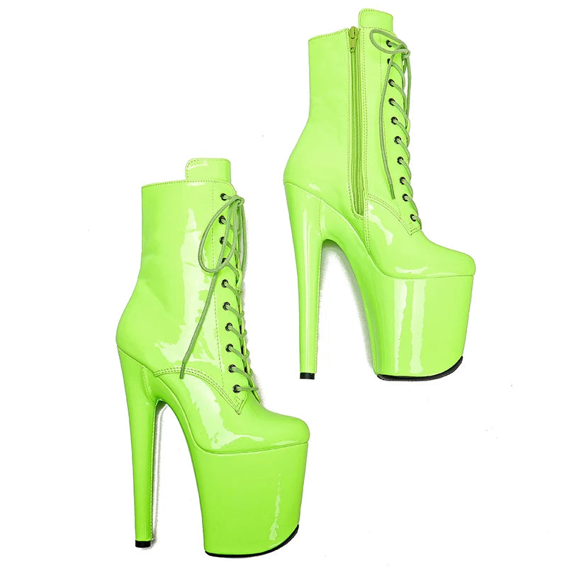 20CM/8inch Green PU upper high heel platform Pole Dance boot
