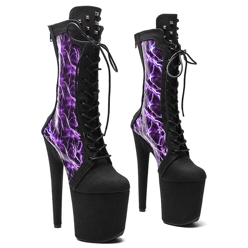 20CM/8inches Denim Pole dance boot High Heel platform Boots closed toe women boot 4B