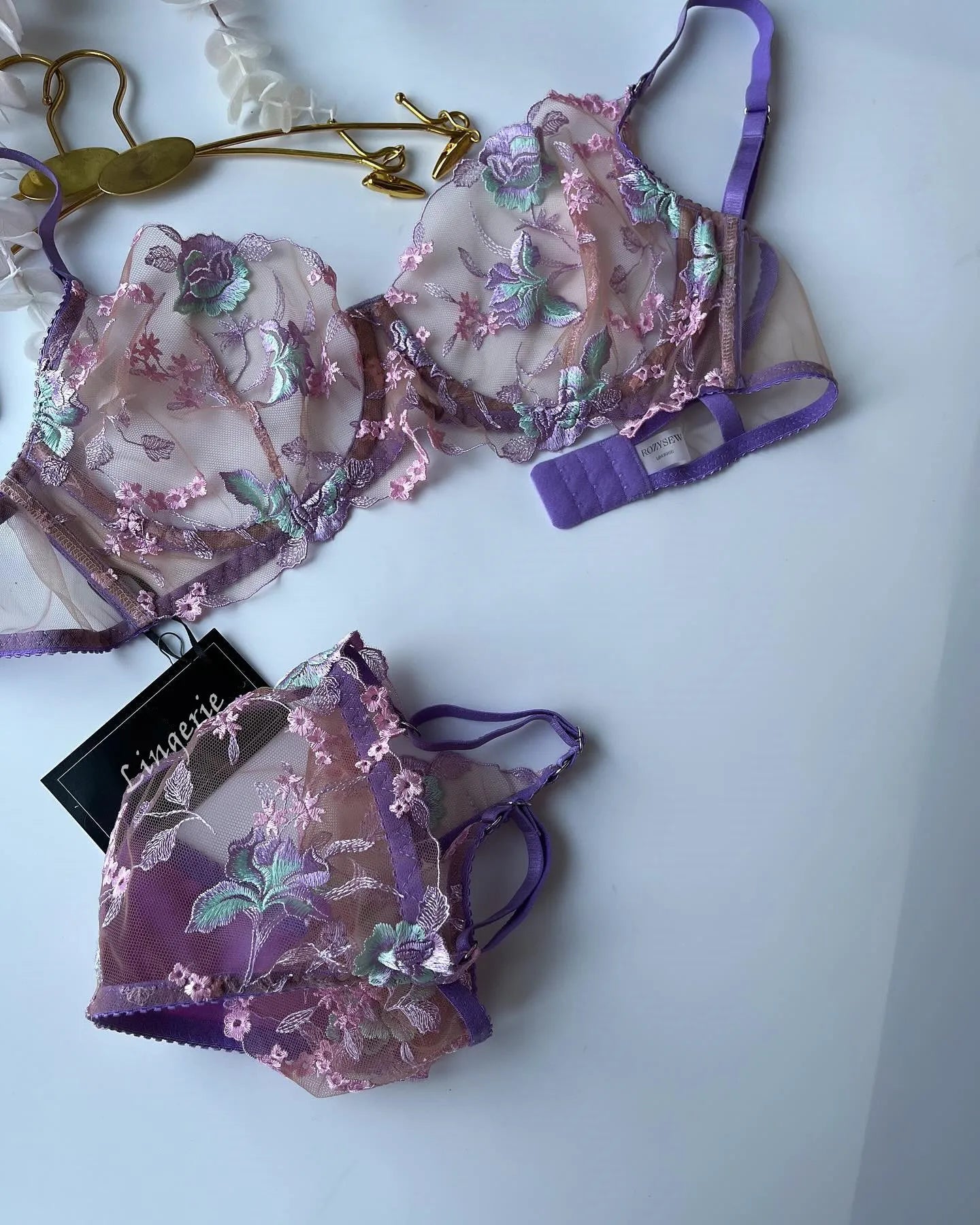 Ellolace Floral Fancy Transparent Bra Romantic Lingerie Sexy Bilizna For Sex Set Lace Erotic See-Through Underwear
