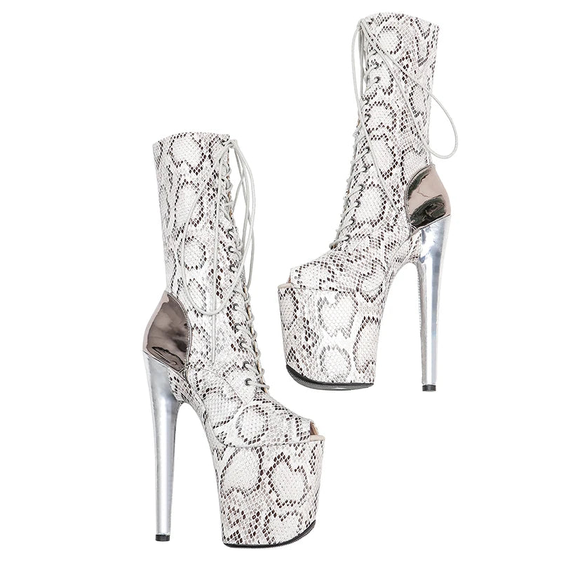 20CM/8Inch Snake upper lady fashion boots for party Platform High Heels Pole Dance boot