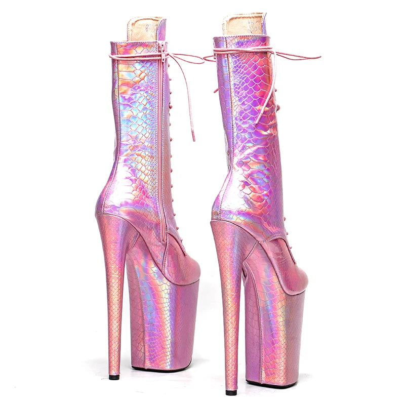 23CM/9inches Shiny Snake PU upper y boots High Heels Platform Pole Dance shoes