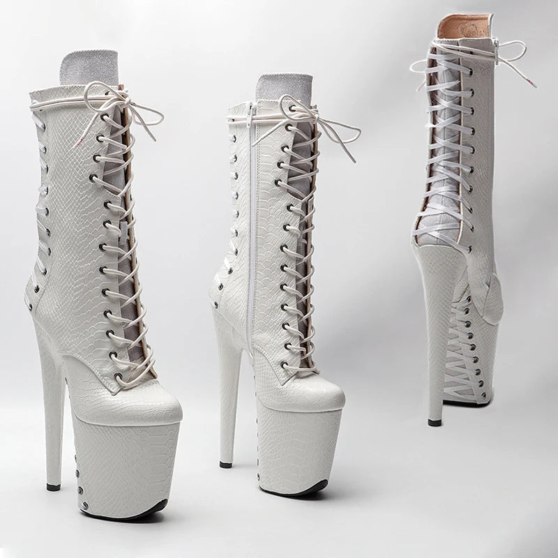 20CM/8Inch color matching Plus Size Pole Dancing Lace Up Boots Thin Heels y Women Shoe platform boot 4B