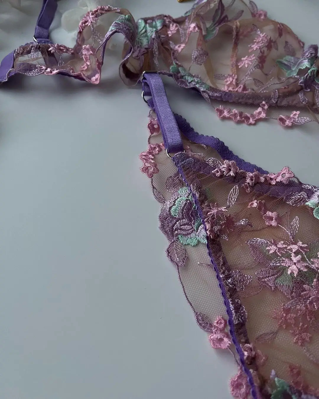 Ellolace Floral Fancy Transparent Bra Romantic Lingerie Sexy Bilizna For Sex Set Lace Erotic See-Through Underwear