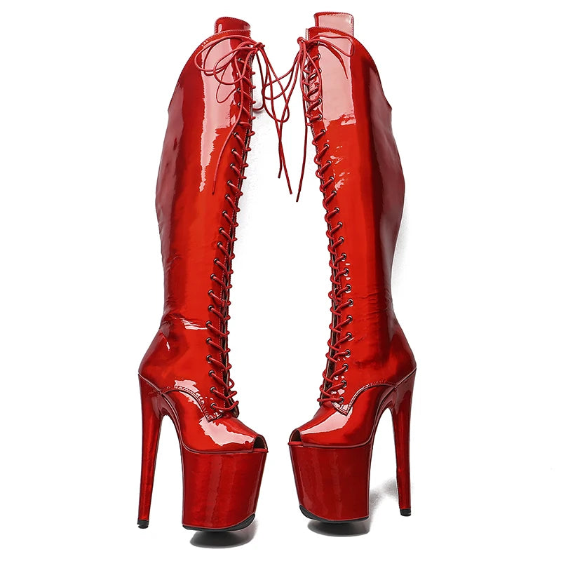 20CM/8inches Shiny PU Pole dancing shoes High Heel platform Boots Small Open toe Pole Dance boots