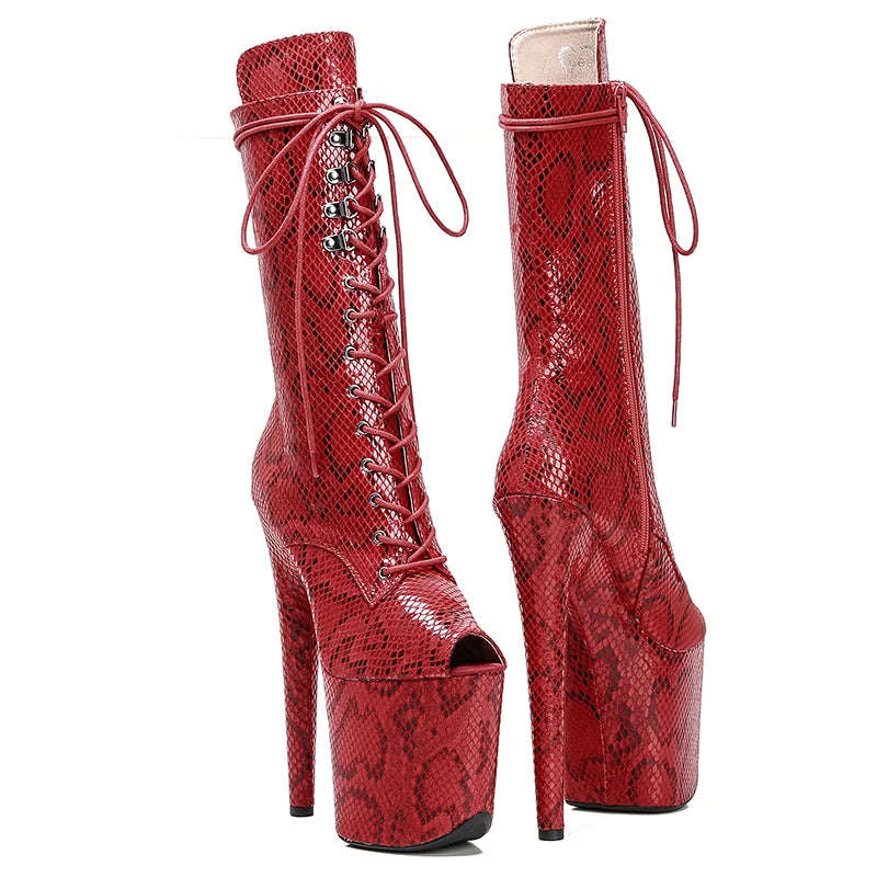 20CM/8Inch Snake Upper Platform lady fashion ankle boots open toe for party High Heels Pole Dance boot