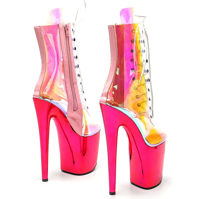 20CM/8inches TPU Transparent Hot pink color upper ankle boots fashion shoes High Heel platform Pole Dance boot