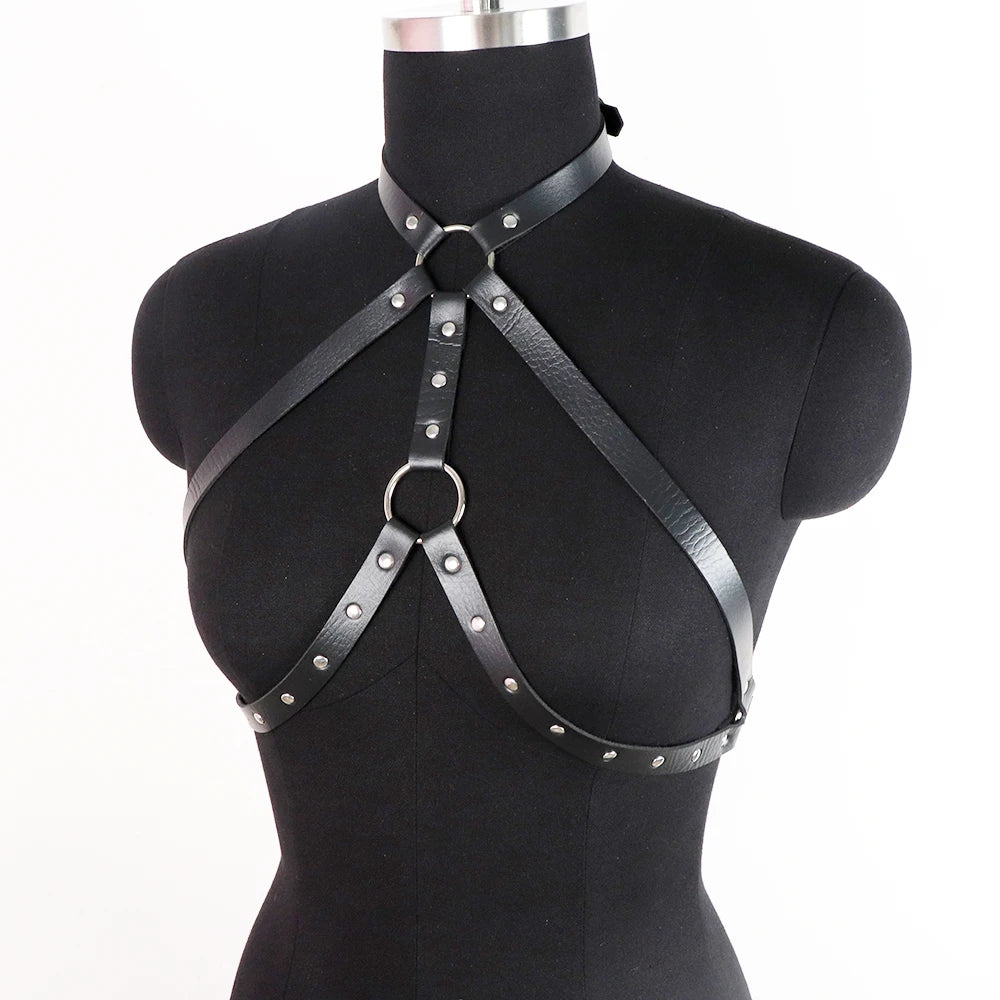 Goth Bra Lingerie For Woman Leather Body Harness Belt Chest Corset With Chain Festival Outfits Women
