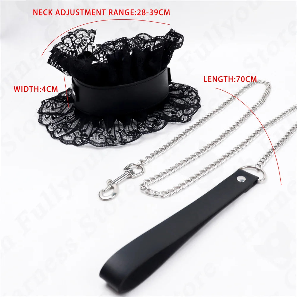 Women Leather Harness Traction Rope Metal Link Chain Bell Pendant Punk Collar Choker Necklace Accessories