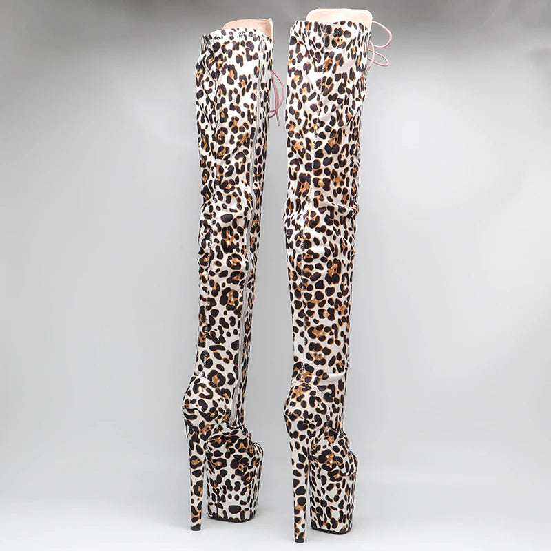 20CM/8inches leopard print suede upper boots super high heel platform boots model nightclub over knee high boots 5B
