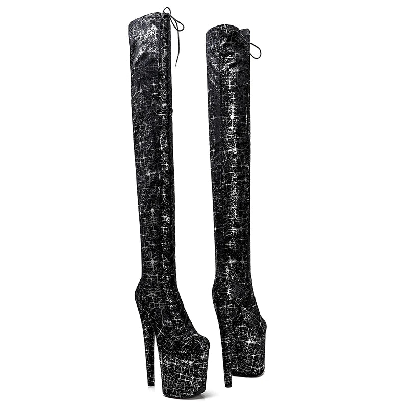 20CM/8inches High Heel platform Boots closed toe over knee Pole Dance boots