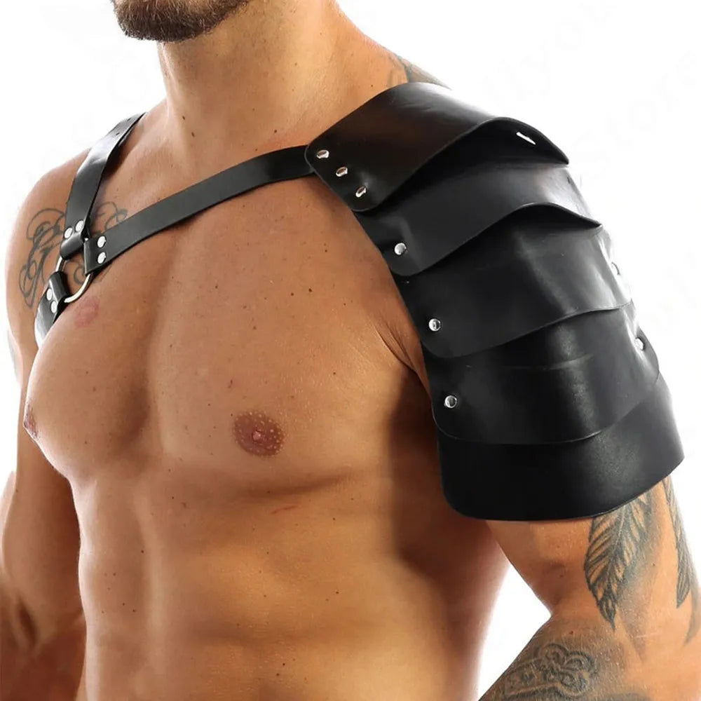 Mens Lingerie Faux Harness Leather Adjustable Armor Body Chest Harness Male Exotic Costume with Buckles