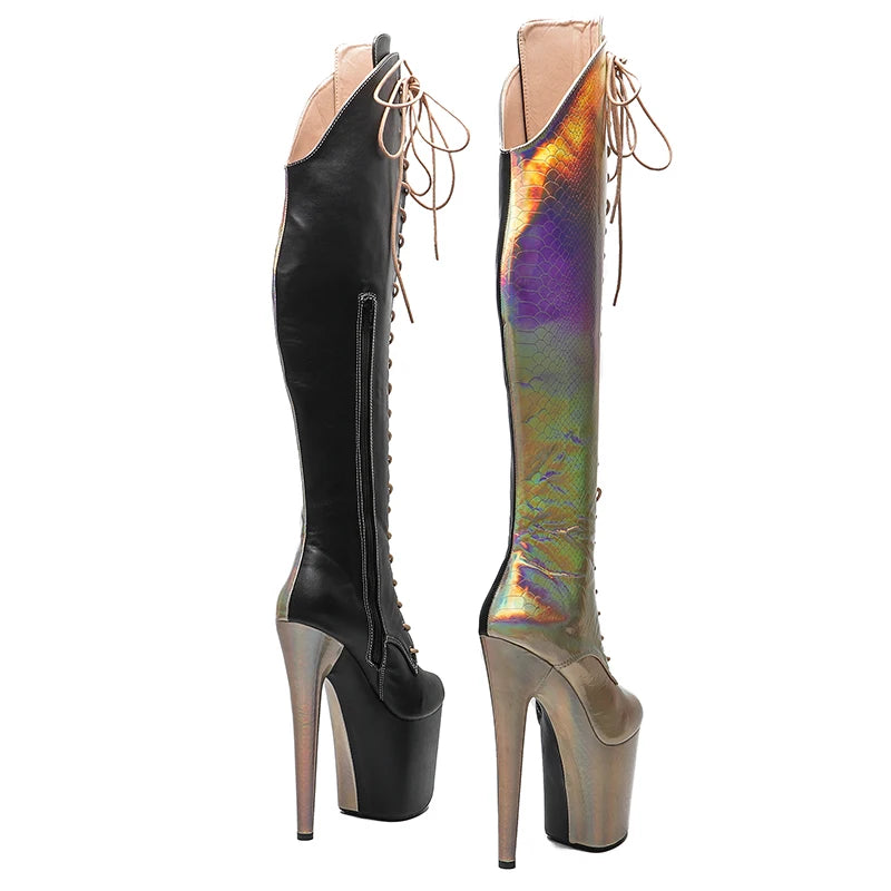 20CM/8inches Women New Extreme High Heel pole Dancing Stripper Shoes y Platform knee high boots 5BY