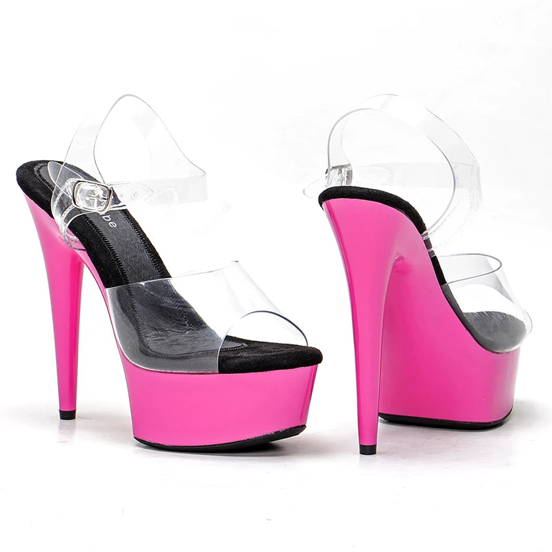 Sexy 6 Inch High Heels 15CM Stripper Shoes with pink color platform for pole dancing or model show