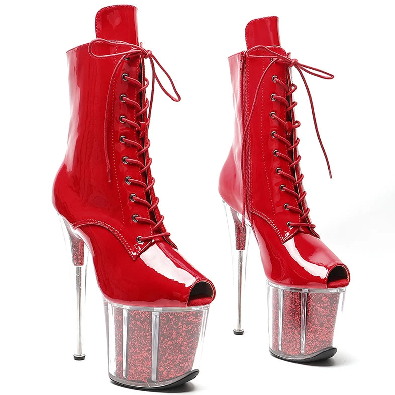20CM/8inches Patent PU upper Pole dancing shoes High Heel platform Boots open toe Pole Dance boots 3L