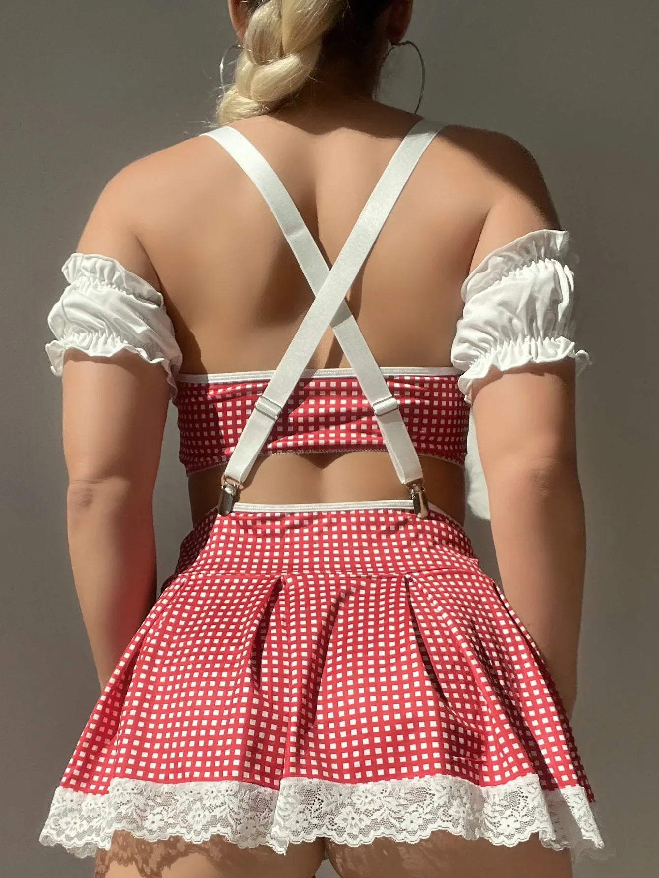 Ellolace Cosplay Sexy Lingerie 18 Fancy Women Erotic Outfit With Stocking Plaid Skirt Straps Fantasy Sissy Role Play Outfit