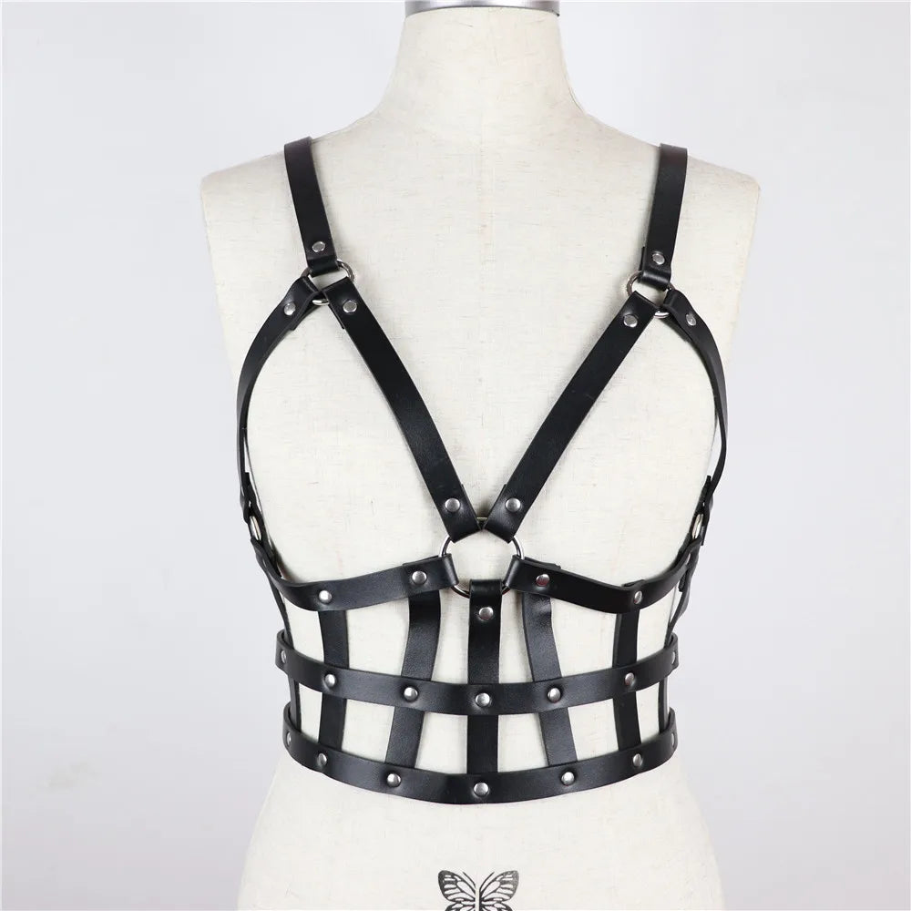 Fashion Women Leather Harness Chest Punk Underwear Goth Garter Body Cage Pu Waist Belt Clothing's Accessorie