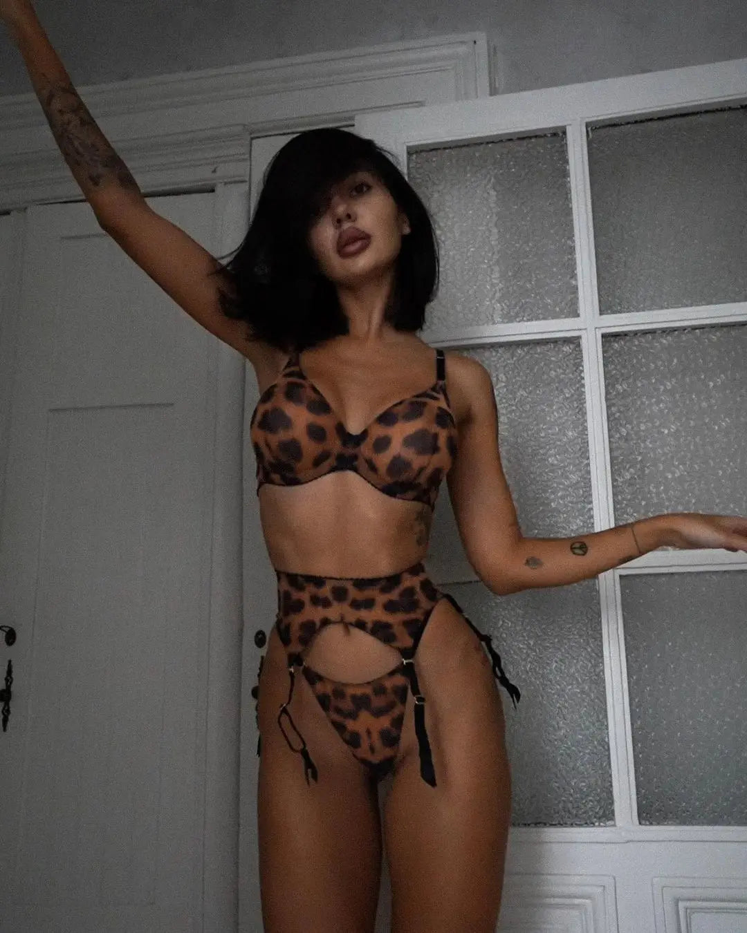 Ellolace Leopard Lingerie Sexy Support Seamless Hot Girl Underwear Sissy Garter Exotic Sets Fancy Push Up Bra Matching Sets
