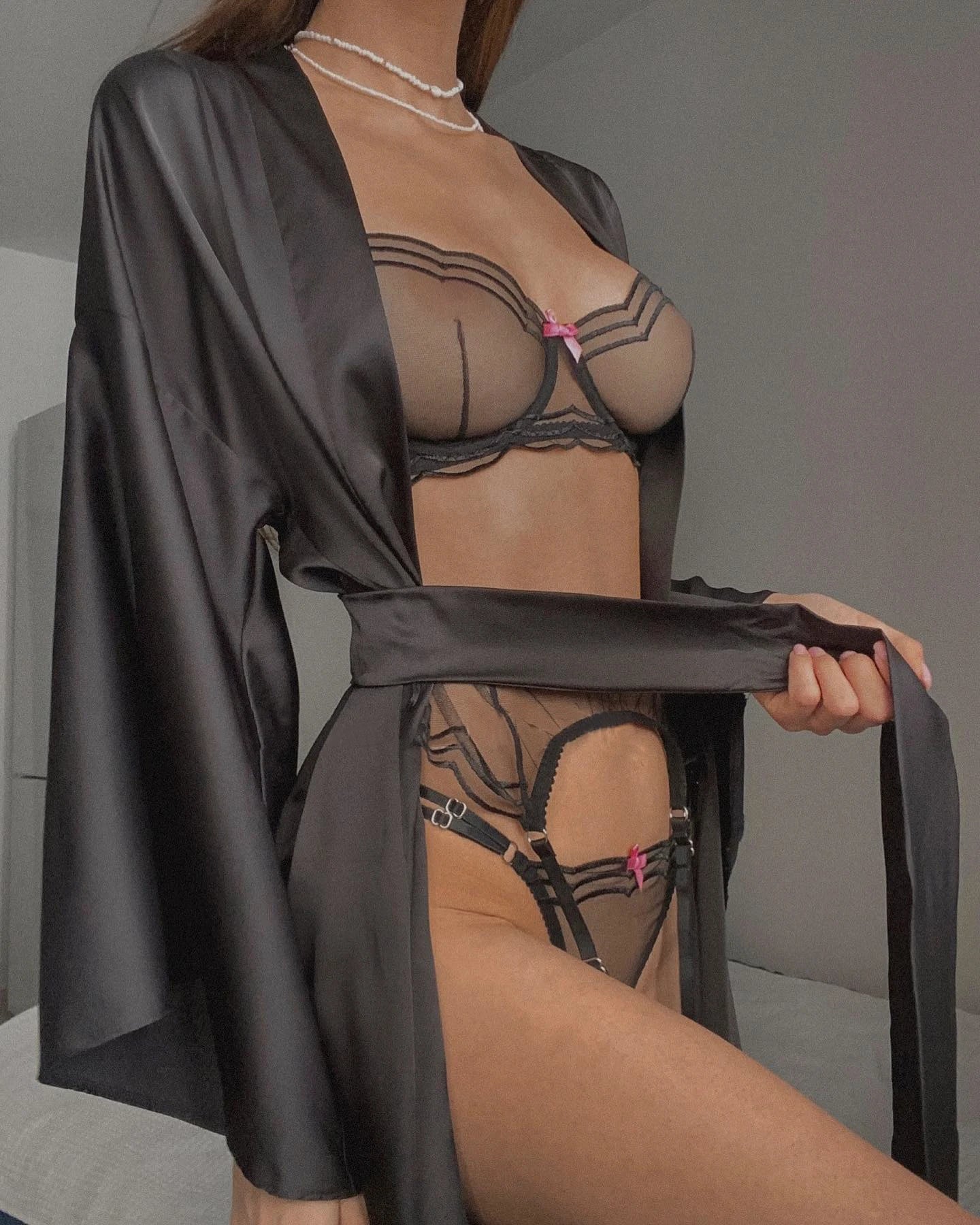 Lencería Sensual, Liga con volantes, Sujetador de encaje, traje transparente, traje sin costuras, ropa interior bonita, fantasía íntima