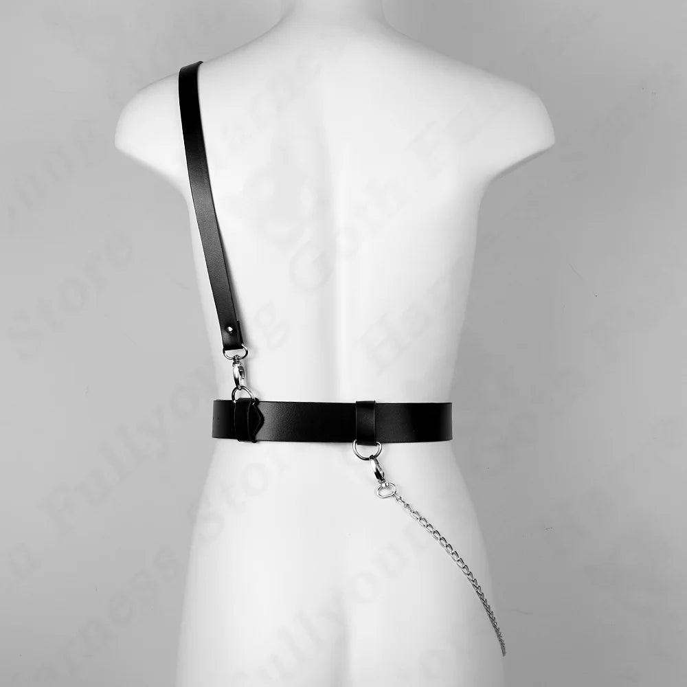 Gothic Handmade PU Leather Harness Belts Fashion Chain Leather Cage Vest Chest Sculpting Body Strap Waist Belt Cincher Harajuku