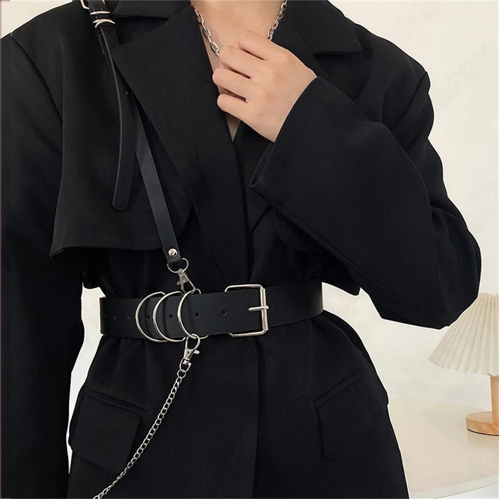 Gothic Handmade PU Leather Harness Belts Fashion Chain Leather Cage Vest Chest Sculpting Body Strap Waist Belt Cincher Harajuku