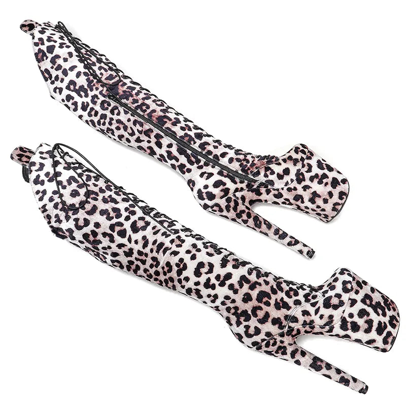 20CM/8Inch Leopard Upper Platform disco party High Heels Shoes Pole Dance boot