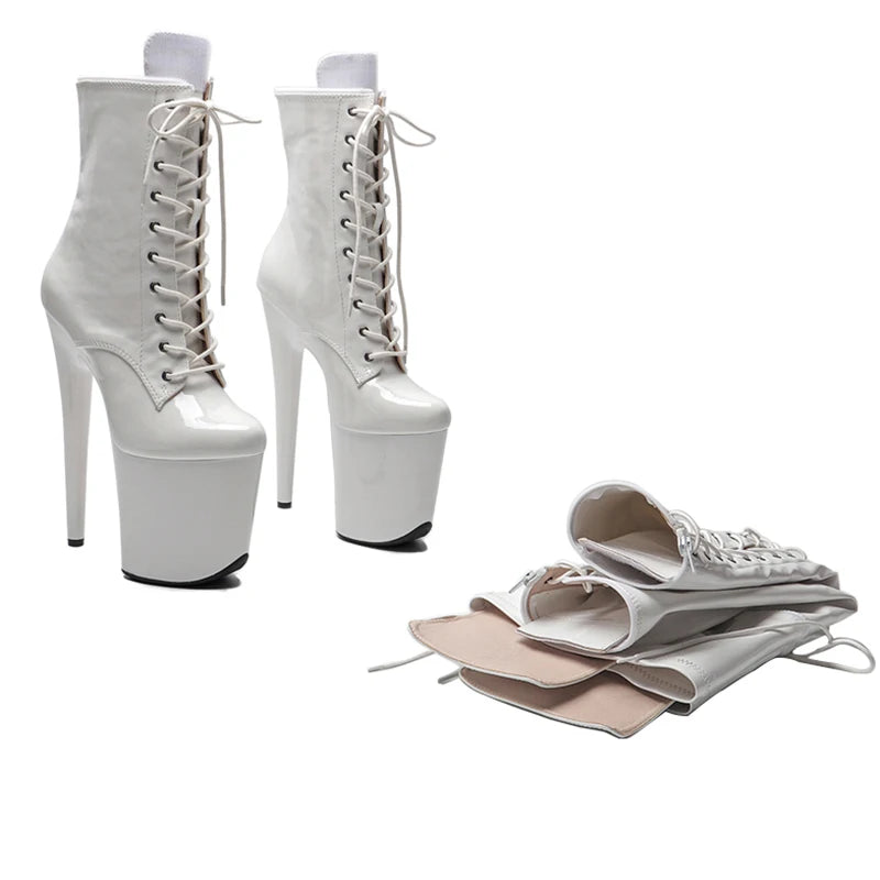 20CM/8Inch Patent Upper Zipper split boots Women New Design Three ways wear boots Extreme High Heel Detachable boots 5K