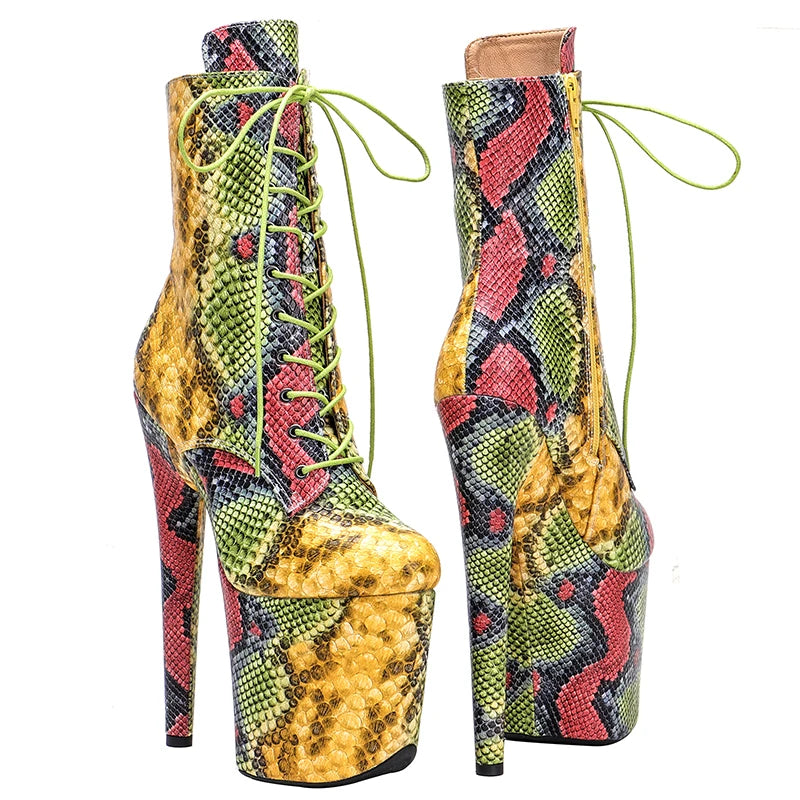 20CM/8Inch Genuine Leather Snake upper Platform disco party High Heels Pole Dance boot