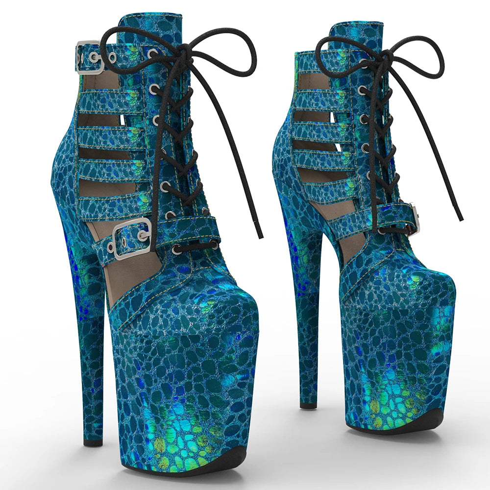 20CM/8inches holography PU Upper Fashion Trend Platform Ankle Boot Pole Dance Boot