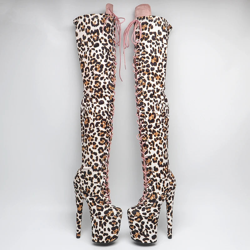 20CM/8inches leopard print suede upper boots super high heel platform boots model nightclub over knee high boots 5B