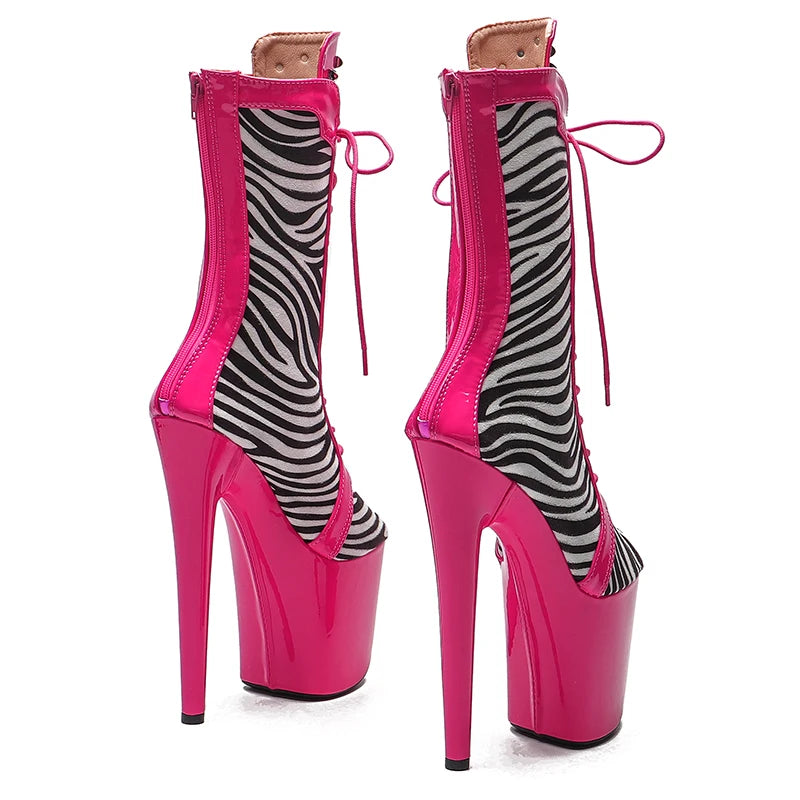 20cm/8inches PU Upper Zebra stripes with Patent Fashion trend High Heel platform Pole Dancing boots