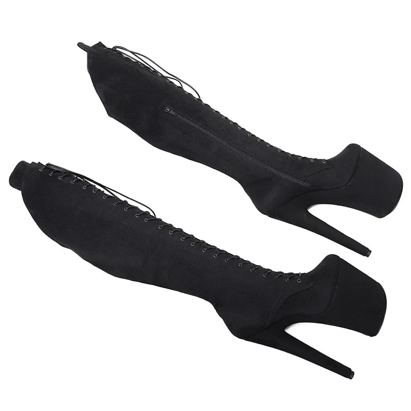 20CM/8inch Black color suede Pole dancing shoes High Heel platform Boots Pole Dance boots