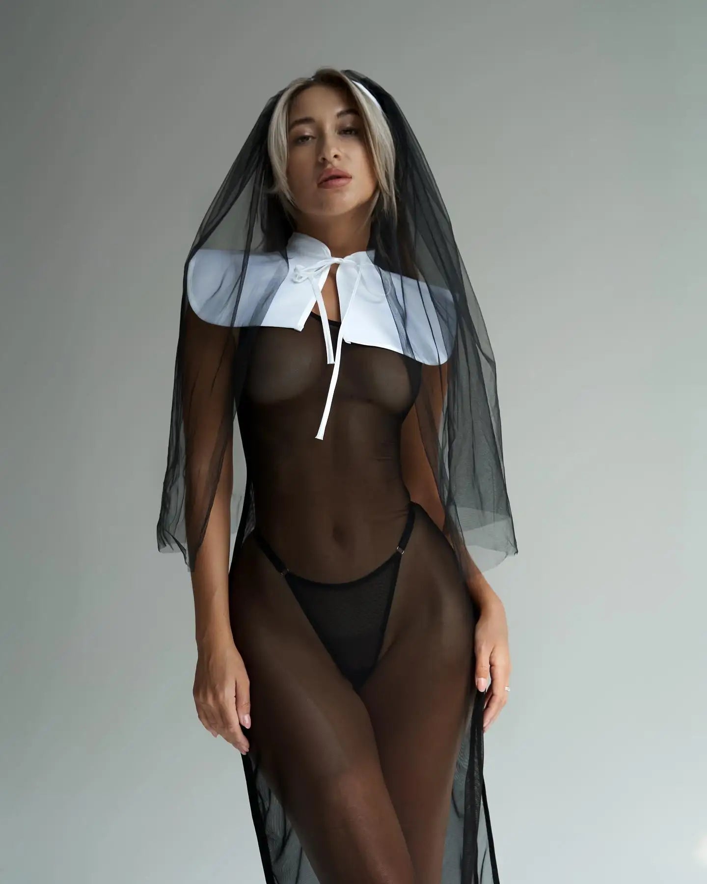 Sister Cosplay Sheer Lace Dress Nun Fantasy s Desire Hot Girl Tulle Lingerie See Through Suit