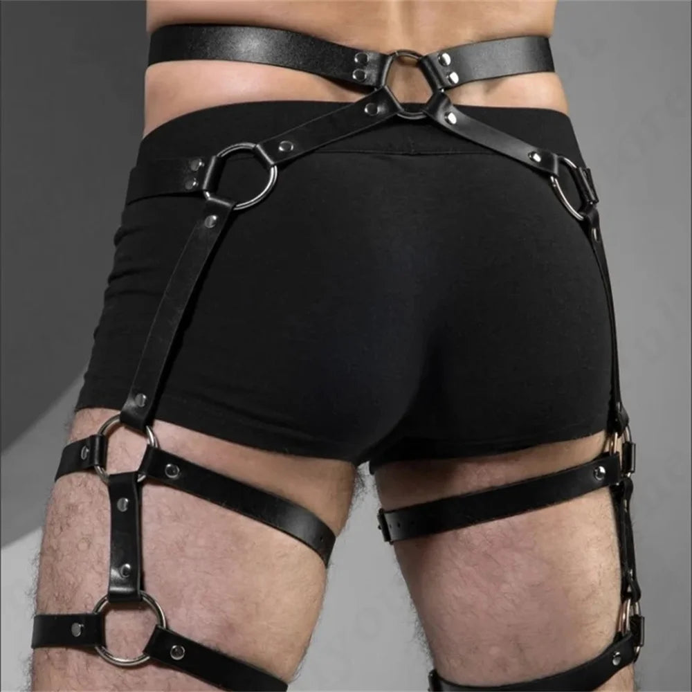 Suspenders Men Fashion Leather Belts Leg Harness Harajuku Gothic Punk Gay Clubwear Lingerie Garters Accessories