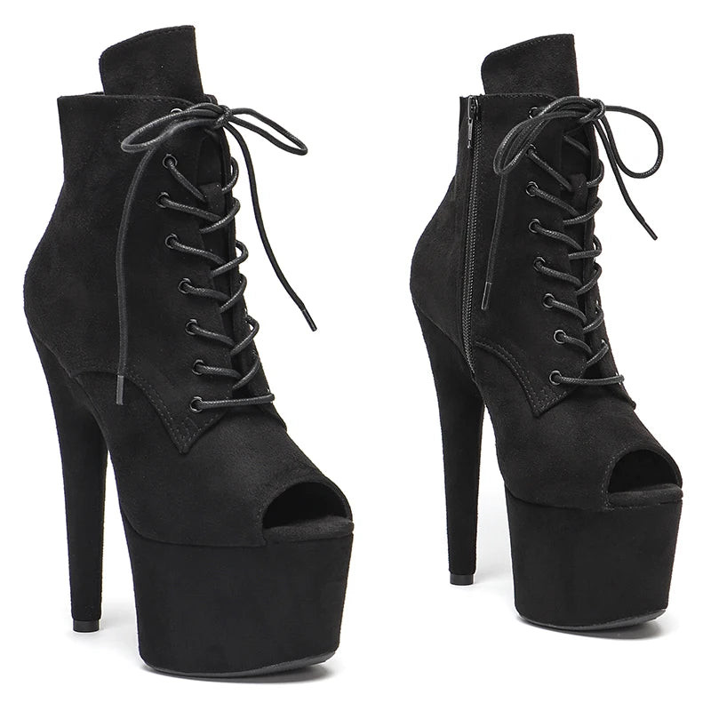 17CM/7Inch suede upper Women's Platform boots party High Heels Shoes Pole Dance shoes ankle boots 2B