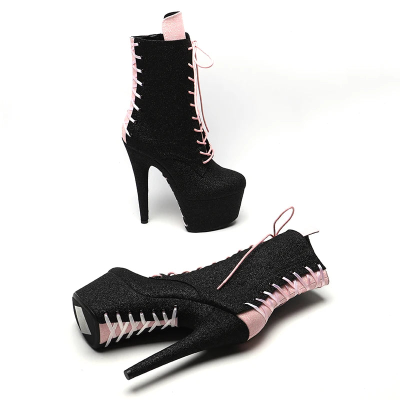 17CM/7inches Glitter upper Pole dancing shoes High Heel platform Pole Dance boot
