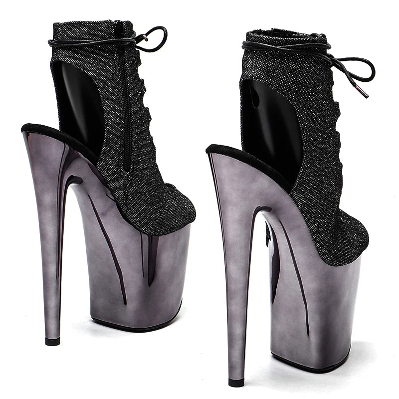 20CM/8inches Glitter Upper open toe lady ankle boots High Heel Electroplate platform Pole Dance boot