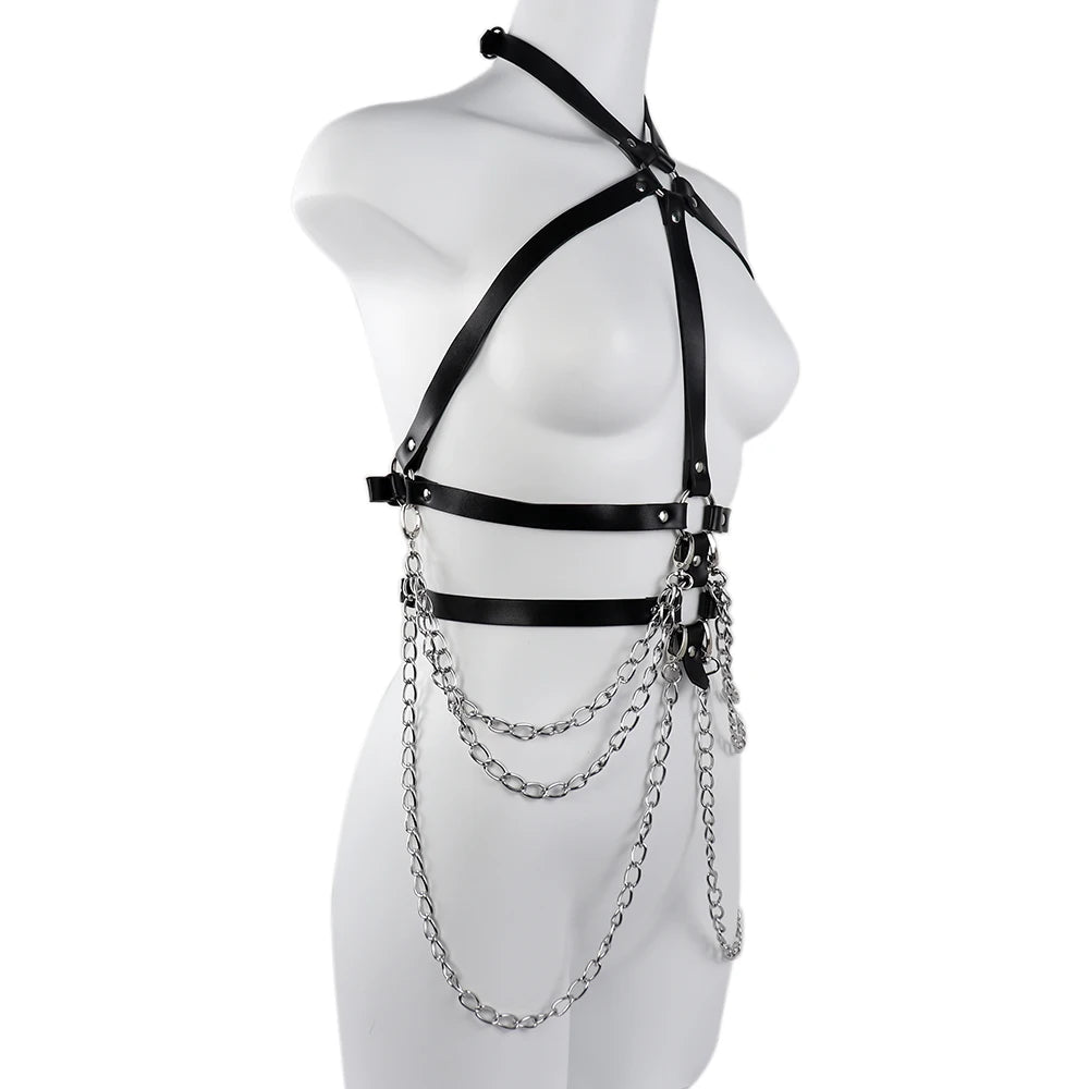 Sexy Body Chain Harness For Women Gothic Belt Lingerie Bra Strap Pu Leather Chest Cosplay Goth Waist Garter Belts