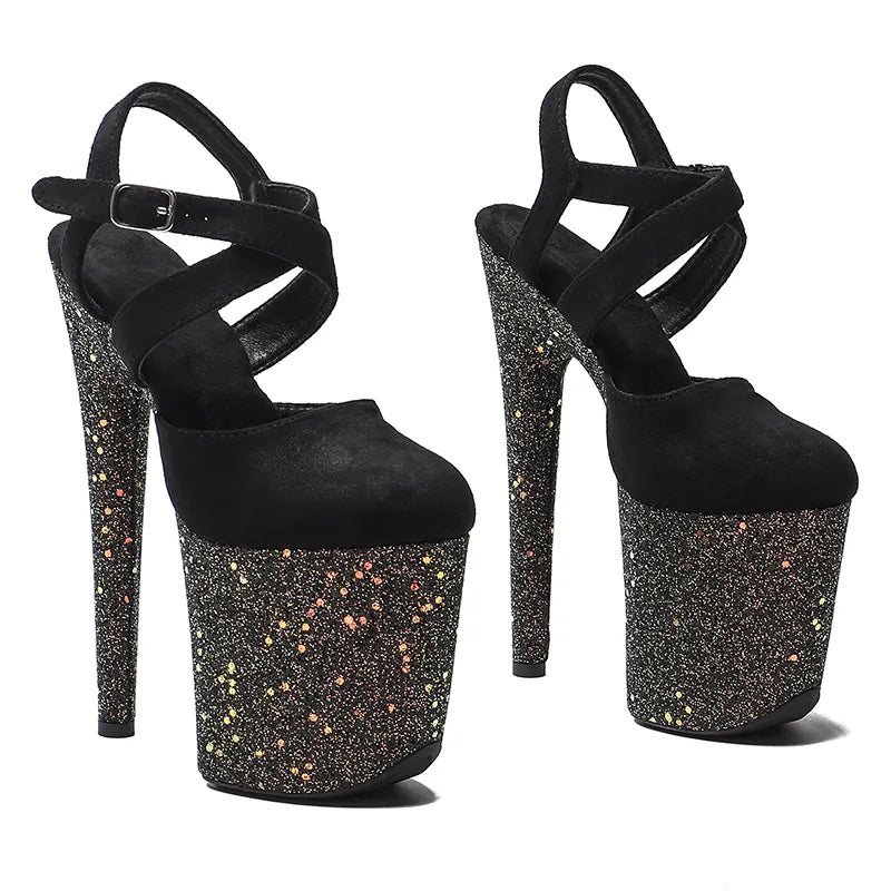 8Inch/20cm Suede Upper with Glitter Platform Sandals party High Heels Shoes Pole Dancing Shoes