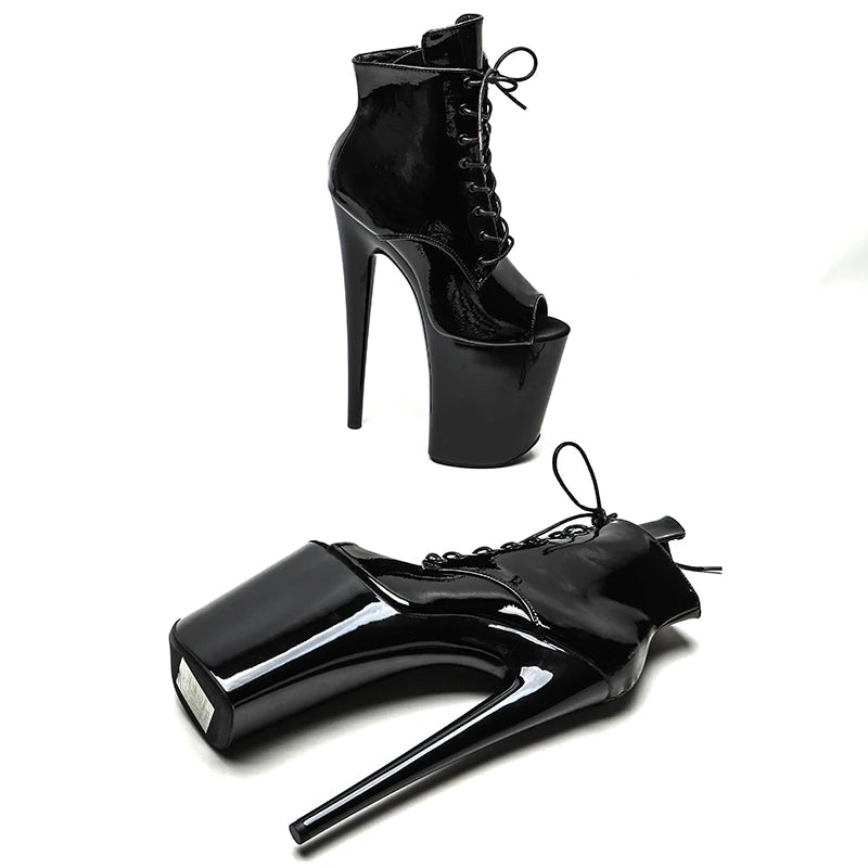 23CM/9inches Patent PU Upper Fashion Trend Open Toe High Heels Platform Ankle Boot Pole Dance Boot