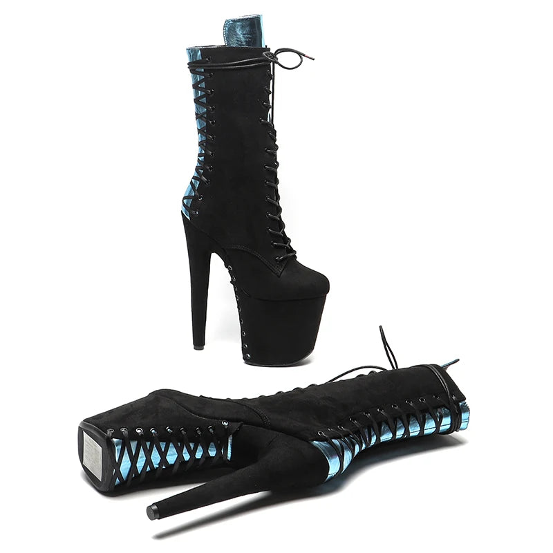 20CM/8Inch suede upper ankle Boots Nightclub Stiletto Pumps Side Zipper High Heels Women's Party Shoes 4B