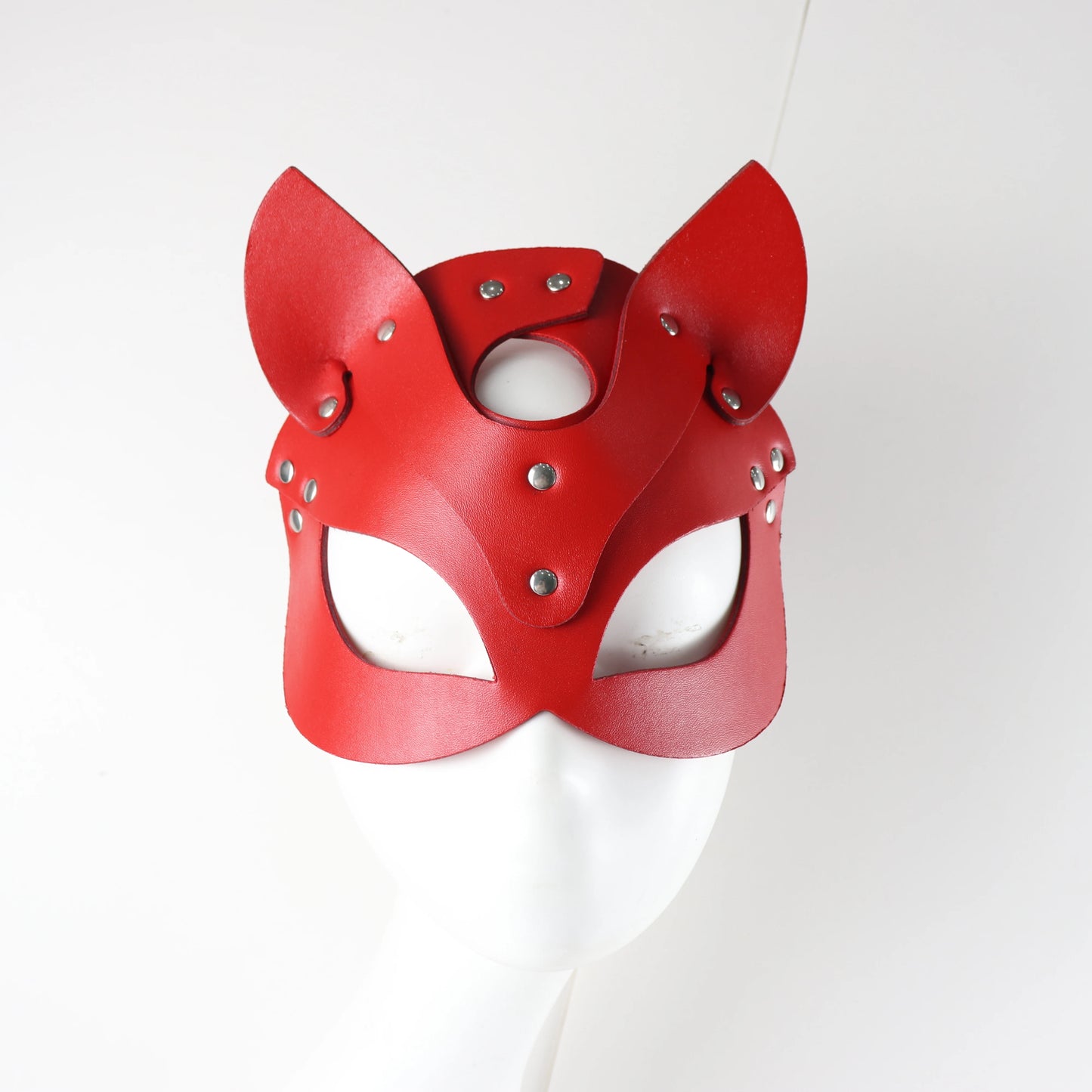 Women Red Mask Half Face Cosplay Leather Party Mask Chain Harness Necklace Masquerade Ball Punk Fancy Masks