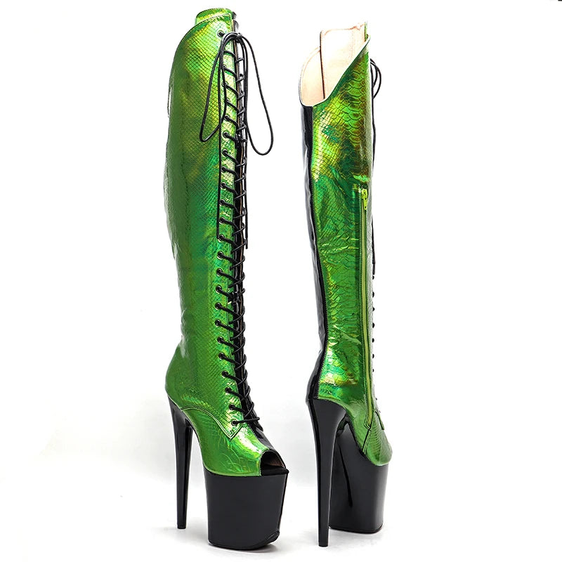20CM/8Inch Black with green Upper open toe Platform disco party High Heels Shoes Pole Dance boot