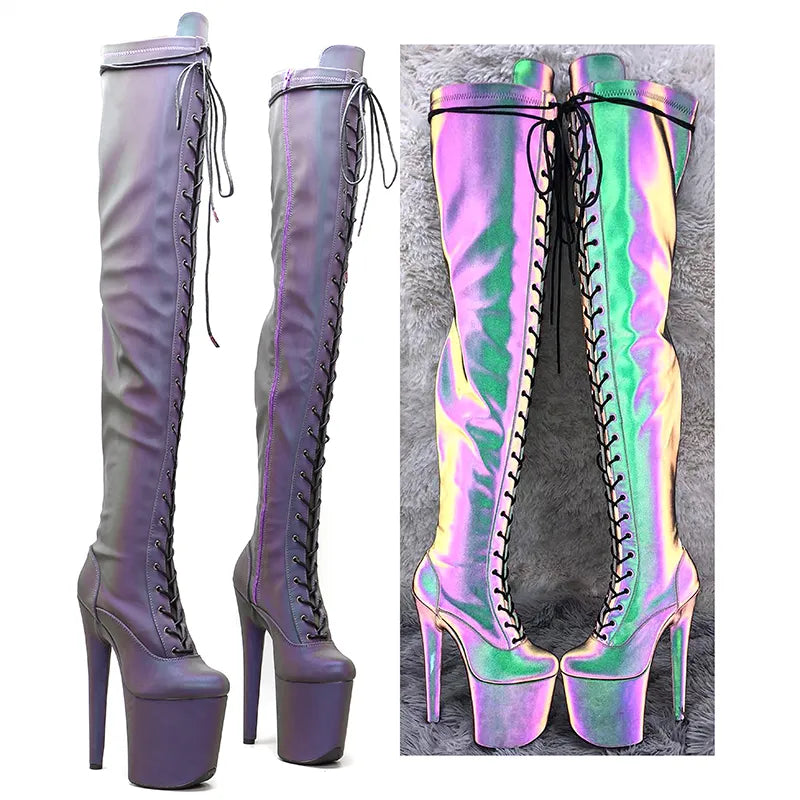 20CM/8Inch Night light Holographic Reflective Platform party High Heels Shoes Pole Dancing boot