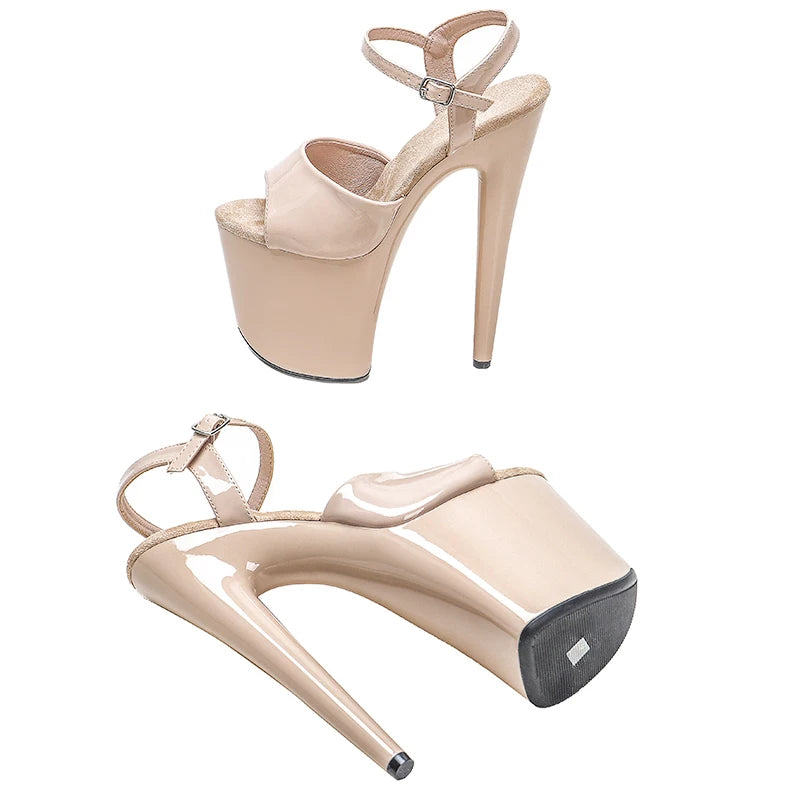 20cm/ 8inches lady shinny beige upper y high heel sandals pole dance shoes