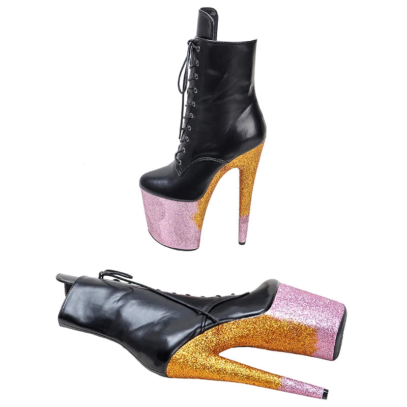20CM/8inches matte upper Ankle Boots Stripper Shoes Sequins Women Pole Dance Models Catwalk Show High Heels 3J