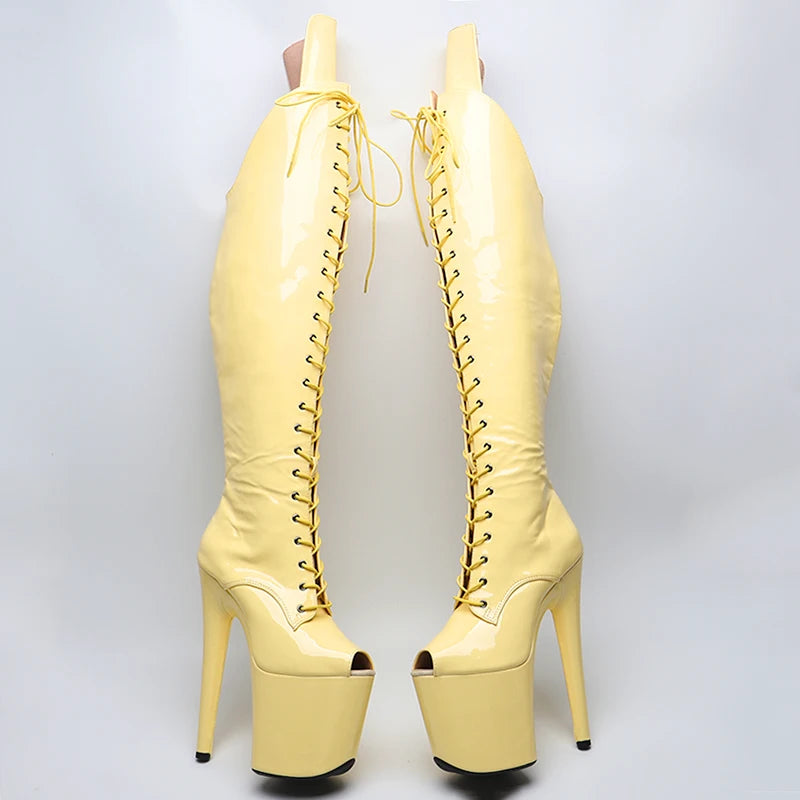 20CM/8inches Shiny Patent PU Open toe High Heel platform Boots Pole Dance boots